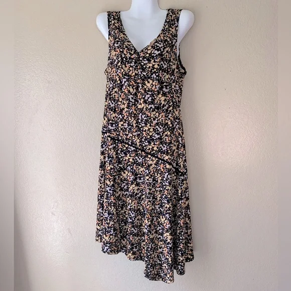 Max & Cleo Floral Artsy Fairy Asymmetrical Hem Drop Waist Midi Dress Size L - Picture 3 of 9